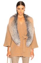 Sally Lapointe Cashmere Silk Boucle Wrap Cardigan With Fox Fur Stole In Brown,neutrals