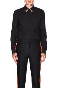 Givenchy Cuban Fit Metal Pin Poplin Shirt In Black