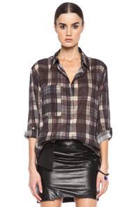 Isabel Marant Etoile Viane Cotton Top In Black,checkered & Plaid