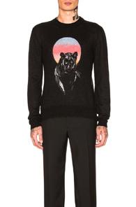 Saint Laurent Panther Jacquard Wool Crew In Black