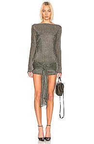 Zeynep Arcay Mini Wrap Knit Dress In Gray,metallic