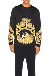 Versace Long Sleeve Tee In Abstract,black,yellow