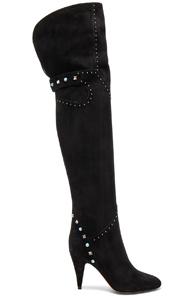 Valentino Studded Suede Over The Knee Boots In Black