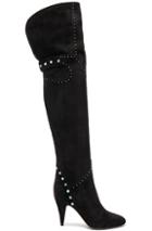 Valentino Studded Suede Over The Knee Boots In Black