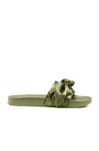 Fenty By Puma Bow Satin Slides In Olive Branch In Green