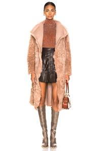 Yves Salomon Curly Toscana Leather Coat In Neutral