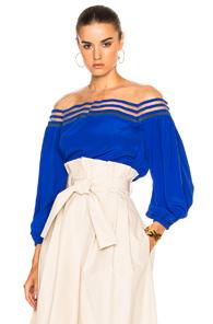 Fendi Illusion Neck Crepe De Chine Blouse In Blue