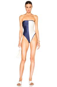 Adriana Degreas Two Color Strapless Suit In Blue,white