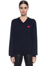 Comme Des Garcons Play Wool Jersey Intarsia Red Emblem Sweater In Blue