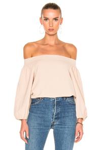 Tibi Twill Off-shoulder Top In Neutrals,pink
