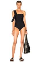 Baja East Drape Shoulder One Swimsuit In Black