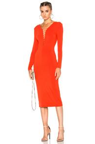 T By Alexander Wang Micro Modal Spandex Lace Up Long Sleeve Dress In Red