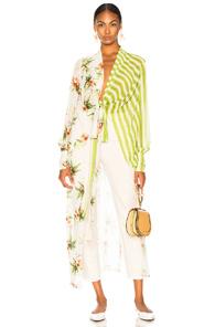 Patbo Beaded Mixed Printed Hi-low Tunic In Green,floral,white