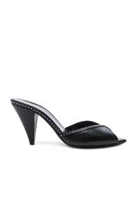 Saint Laurent Era Crystal Trim Peep Toe Leather Mules In Black