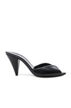 Saint Laurent Era Crystal Trim Peep Toe Leather Mules In Black