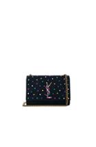 Saint Laurent Small Crystal Embellished Suede Monogramme Kate Chain Bag In Black