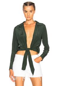 Adriana Degreas Solid Crop Tie Top In Green