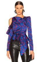 Self-portrait Printed Frill Top In Blue,floral