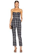 Jonathan Simkhai Windowpane Bustier Jumpsuit In Blue,plaid