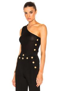 Balmain One Shoulder Knit Top In Black