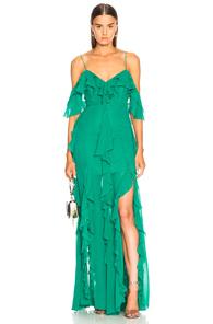 Nicholas For Fwrd Cascade Frill Dress In Green