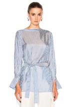 Calvin Klein Collection Keith Bis Boat Neck Belted Cuffed Shirt In Blue,stripes