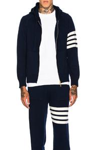 Thom Browne Cashmere 4 Bar Stripe Hoodie In Blue