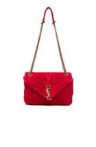 Saint Laurent Medium Monogram Slouchy Suede Chain Bag In Red