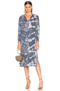 Raquel Allegra Long Sleeve V Neck Caftan In Blue,tie Dye