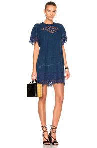 Sea Battenburg Puff Sleeve Shift Dress In Blue