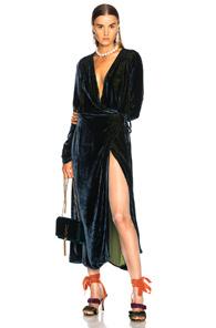 Attico Victoria 3 Velvet Robe Dress In Blue