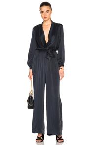 Zimmermann Suede Silk Wrap Jumpsuit In Blue