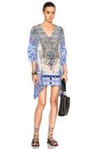 Camilla Mini Lace Up Caftan In Abstract,blue