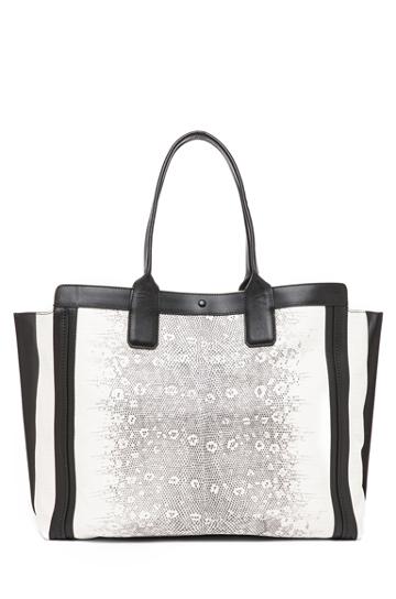 Chloe Alison Printed Lizard East West Tote In Black & White