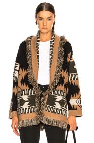 Alanui New Icon Oversized Jacquard Cardigan In Black,brown,geometric Print