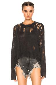 R13 Shredded Side Slit Sweater In Gray