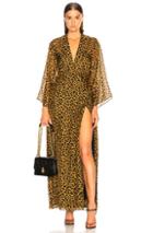 Michelle Mason Long Sleeve Plunge Gown In Animal Print,neutrals