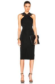 David Koma Zig Zag Macrame Pencil Dress In Black