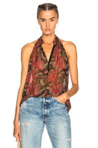 Raquel Allegra Ruffle Halter Top In Abstract,red