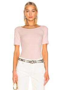 Enza Costa Baby Rib Open Neck Short Sleeve Top In Pink