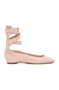 Valentino Suede Ankle Strap Flats In Neutrals