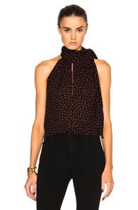 Saint Laurent Sleeveless Crepe Blouse In Black,geometric Print