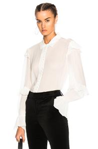 Frame Denim Victorian Ruffle Blouse In White