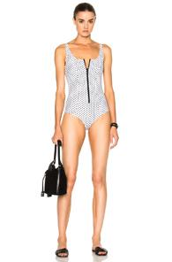 Lisa Marie Fernandez Jasmine Bonded Swimsuit In Geometric Print,white