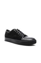 Lanvin Suede & Nappa Captoe Low Top Sneakers In Black
