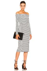 Derek Lam 10 Crosby Off The Shoulder Midi Dress In Black,stripes,white