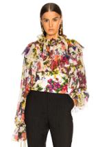 Dolce & Gabbana Fiorellini Print Chiffon Ruffle Neck Blouse In Floral,white