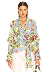 Patbo Zebrina Print Wrap Top In Blue,floral