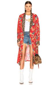 R13 Smoking Robe In Animal Print,red,tropical