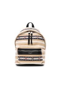 Saint Laurent Toy Canvas & Leather Ikat Strap City Backpack In Neutrals,stripes